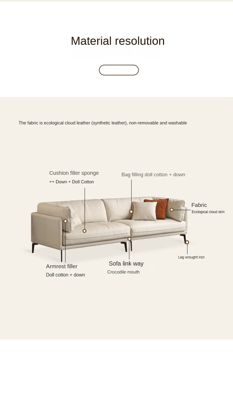 Fabric Straight Italian Down Sofa Cream Style.