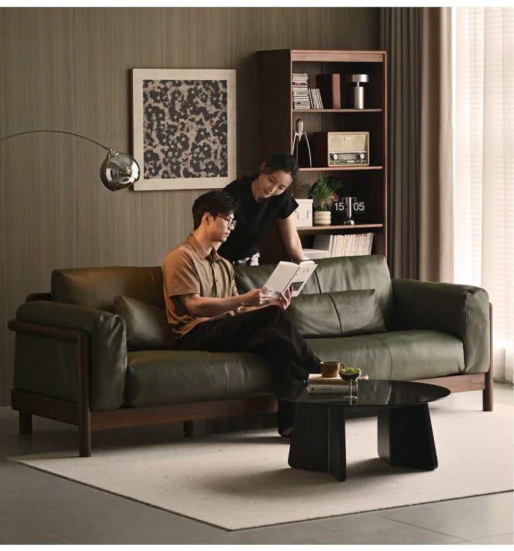 Black Walnut Solid Wood Leather Sofa Modern,