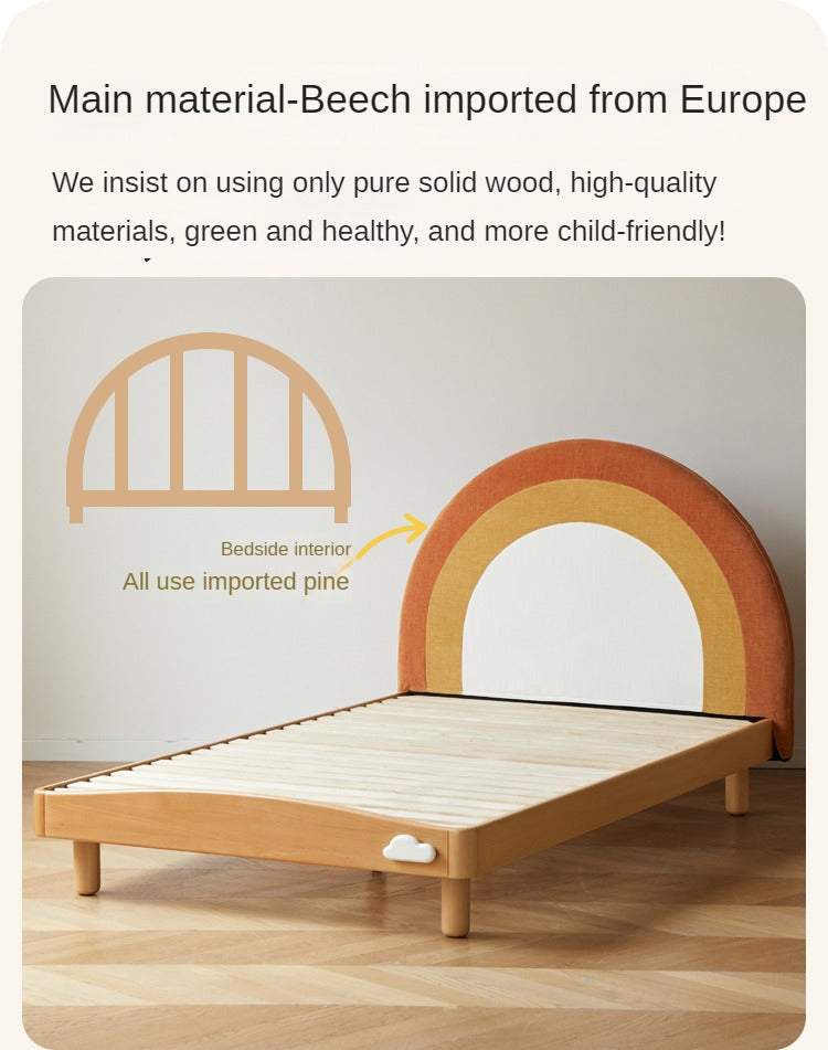 Beech Solid Wood Children's Rainbow Montessori Platform Bed.