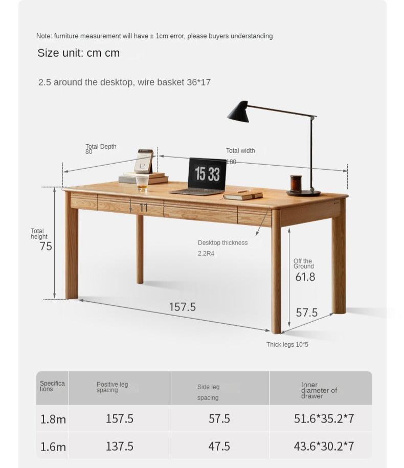 Oak, Ash Solid Wood Long Office Desk