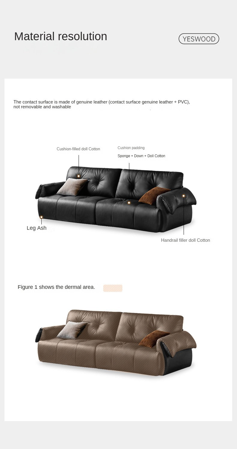 Top Layer Cowhide Leather Straight Sofa,