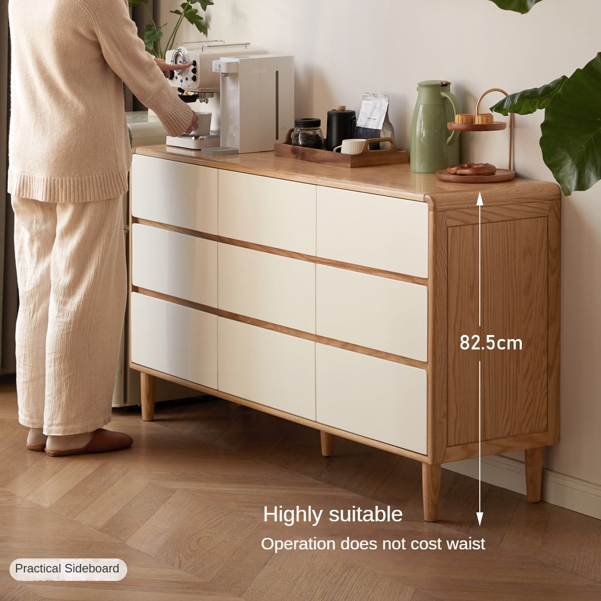 Oak Solid Wood Modern Nine Drawer Cabinet