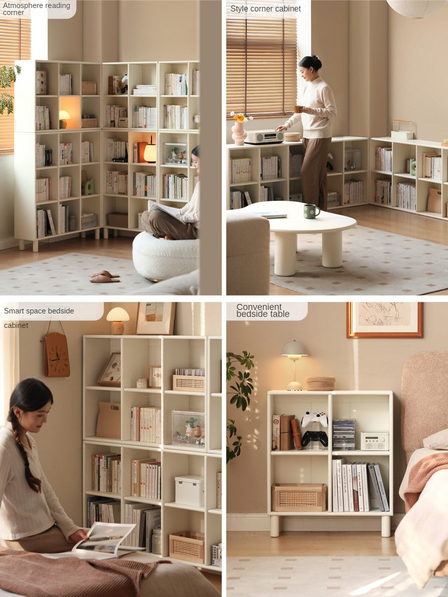 Poplar Solid Wood Bookcase Free Combination Cream Style