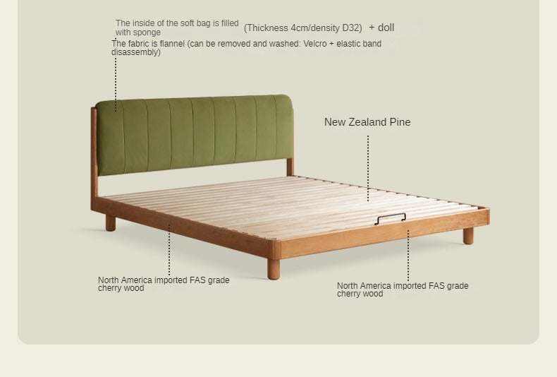 Cherry Solid Wood fabric Soft Bed