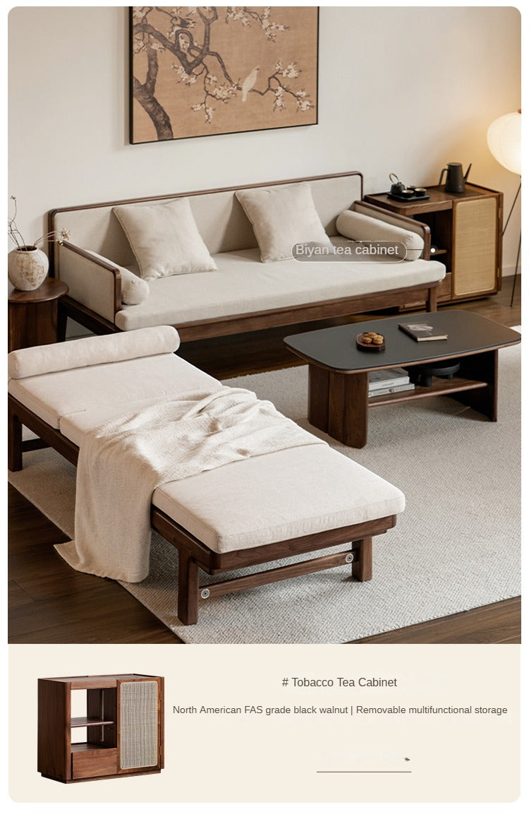 Black Walnut Solid Wood Longue Single Leisure Sofa Bed.