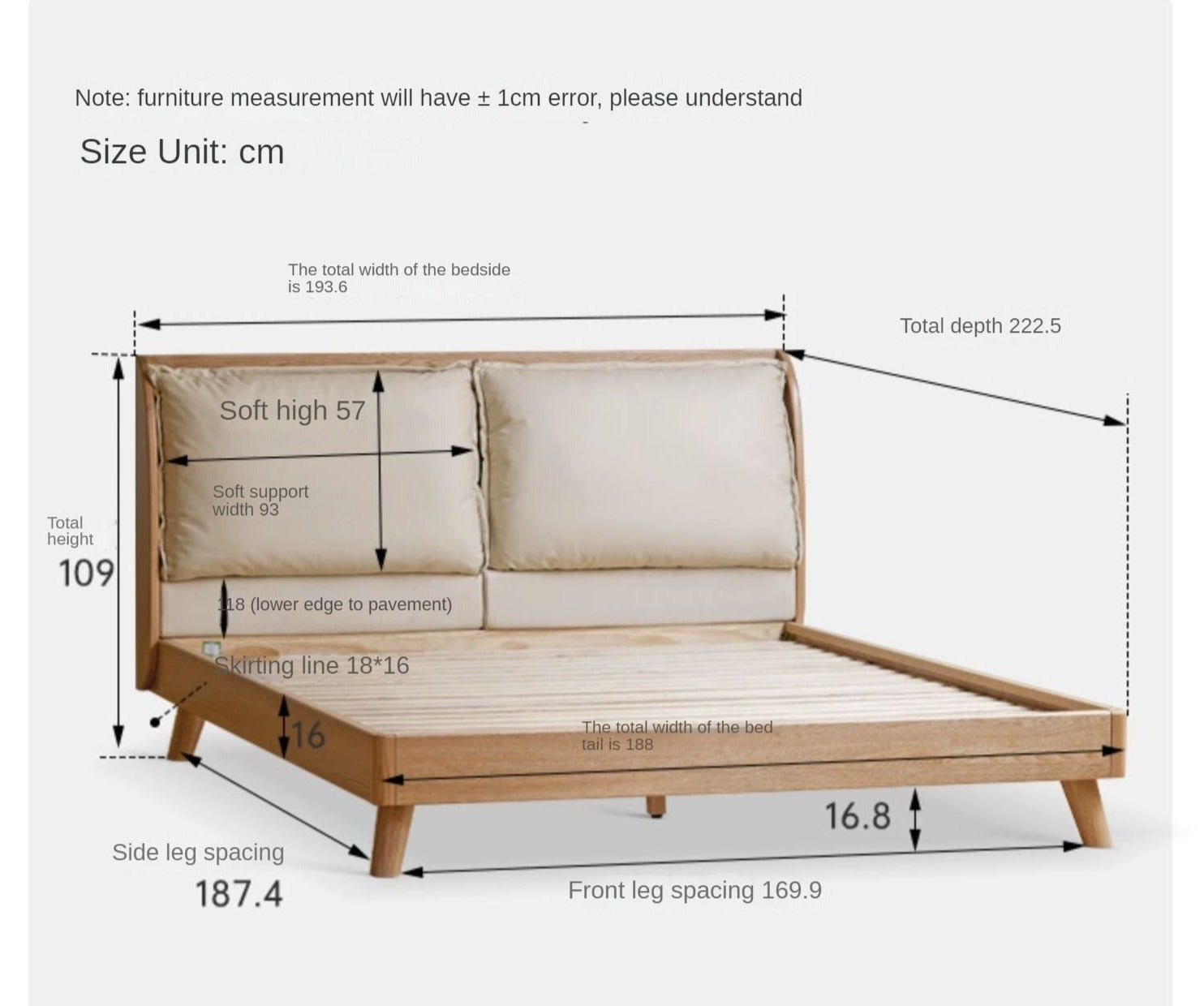 Oak Solid Wood Top Grain Leather, Technical Cloth ,Fabric Bed