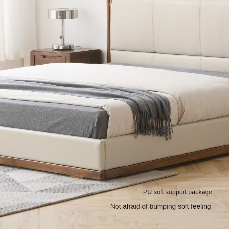 North American Black Walnut Bed Modern Light Luxury Top Layer Cowhide Soft Bed