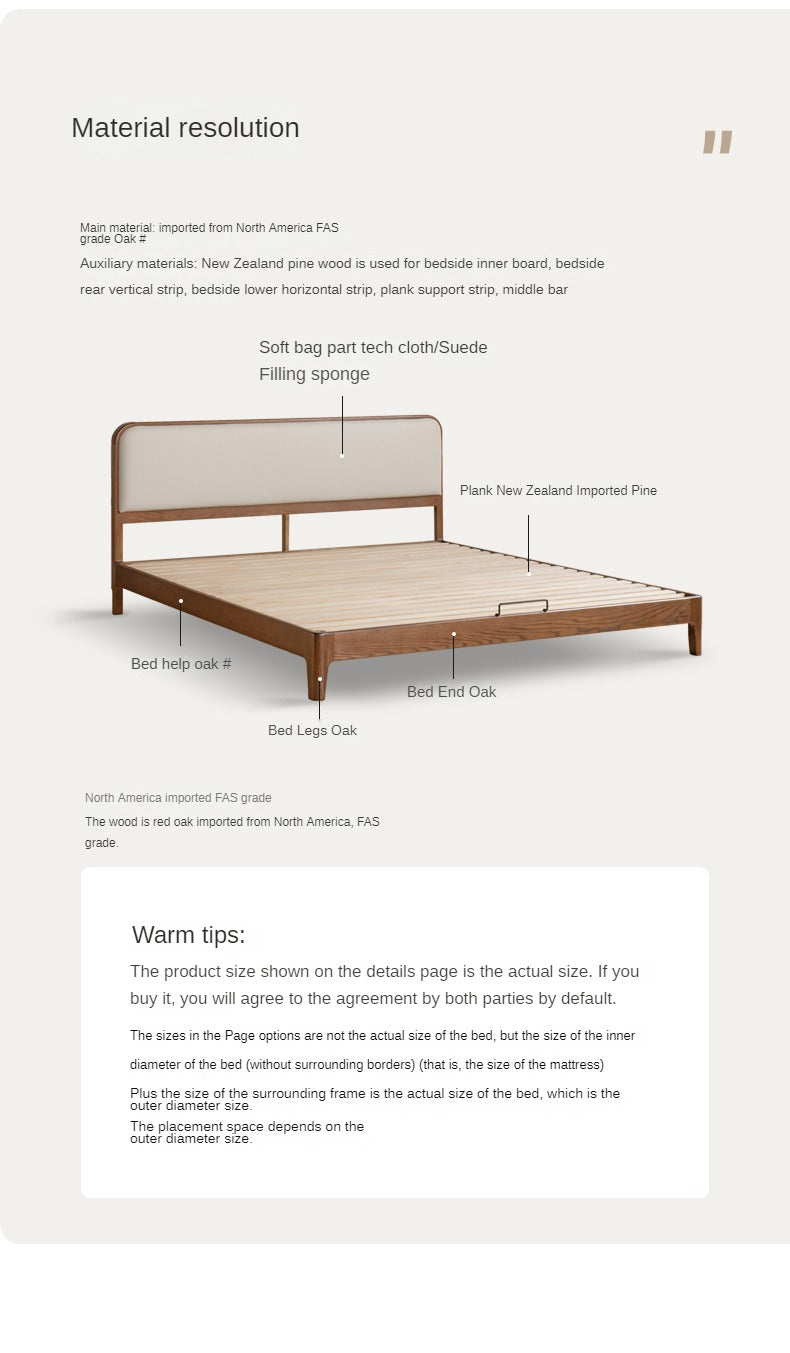 Rubber wood, Oak Solid Wood Bed Technology Fabric