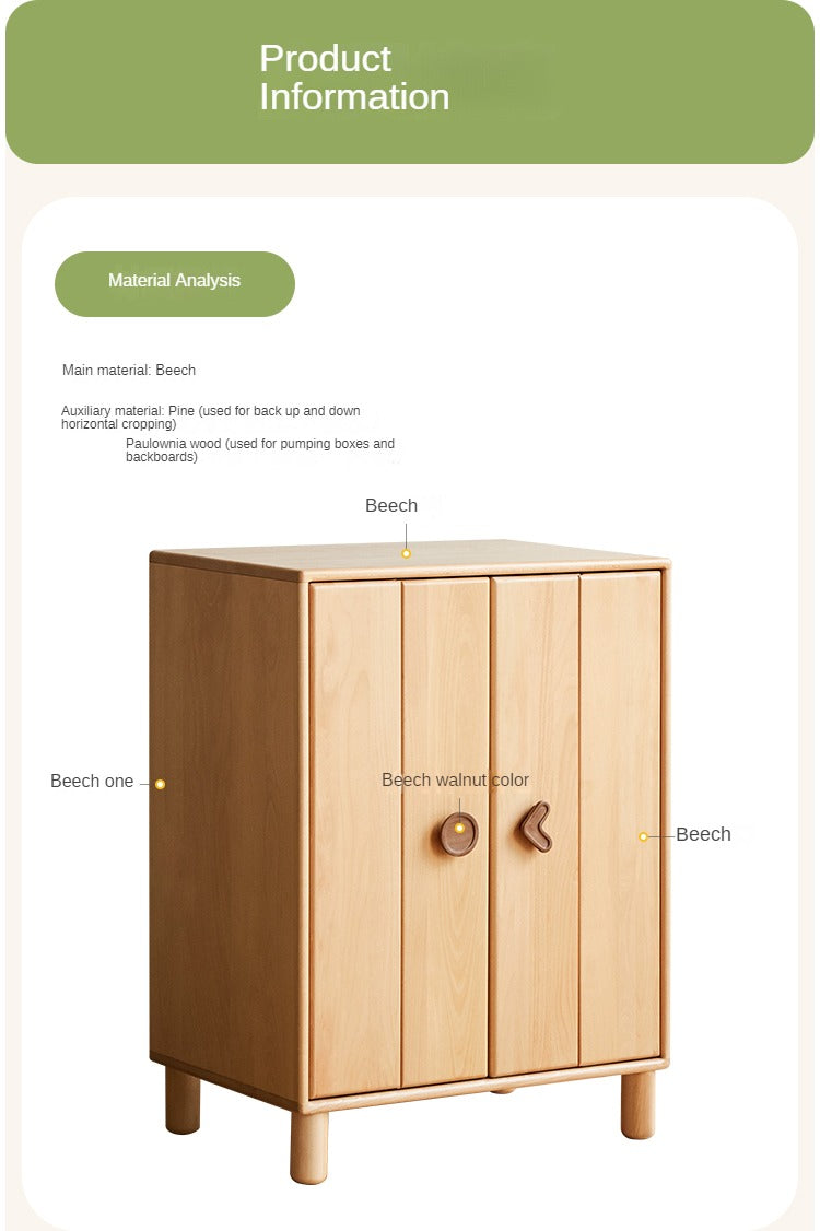 Beech, Rubber Solid Wood Children's Wardrobe,Combination Storage Cabinet