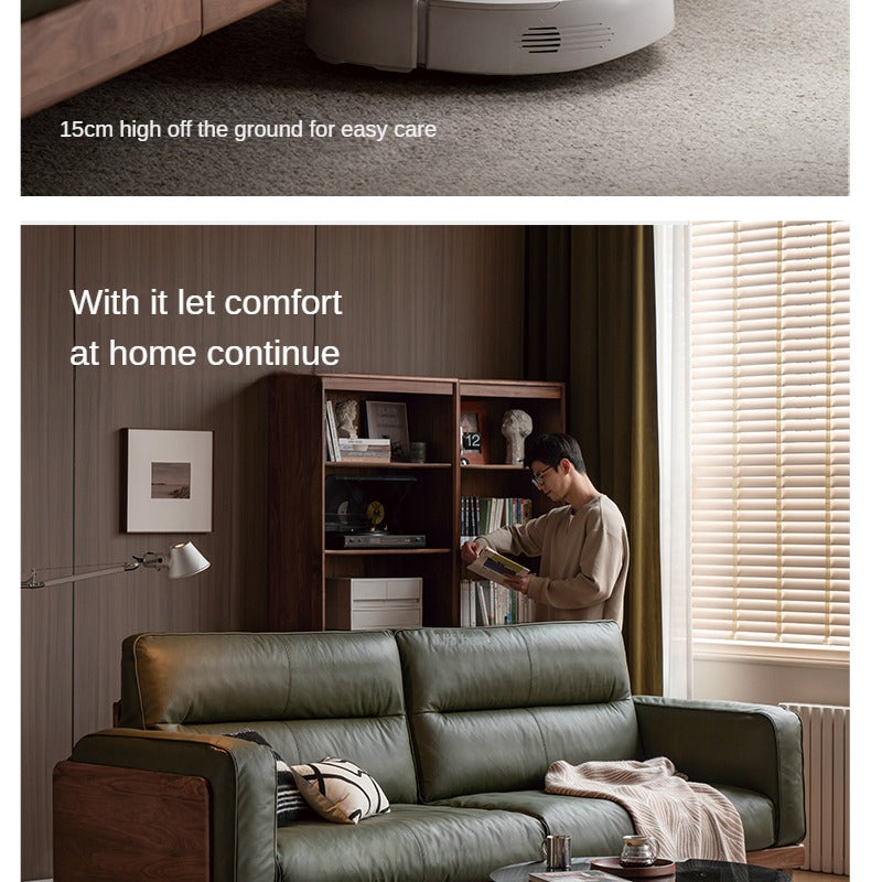 Black Walnut, Ash, Solid Sandalwood Wood Sofa with Genuine Top-Grain Yellow Cowhide Leather,fabrics