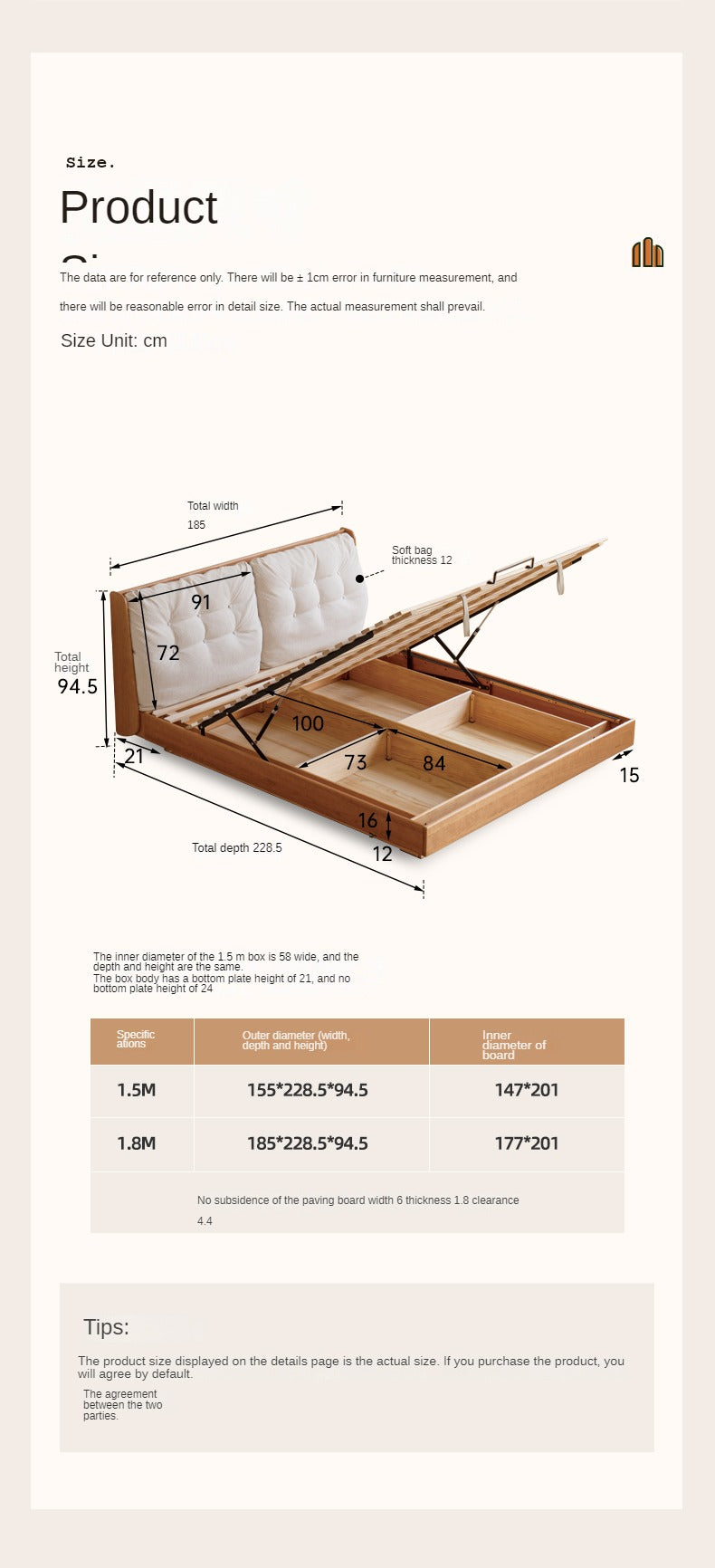 Cherry Solid Wood Box Bed Top Genuine Leather, Corduroy Suspended Bed