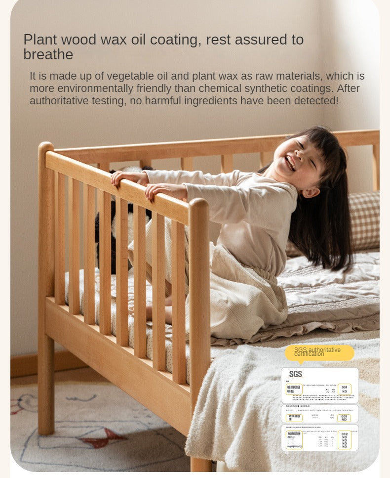 Beech solid wood children's bed with guardrails spliced bed<