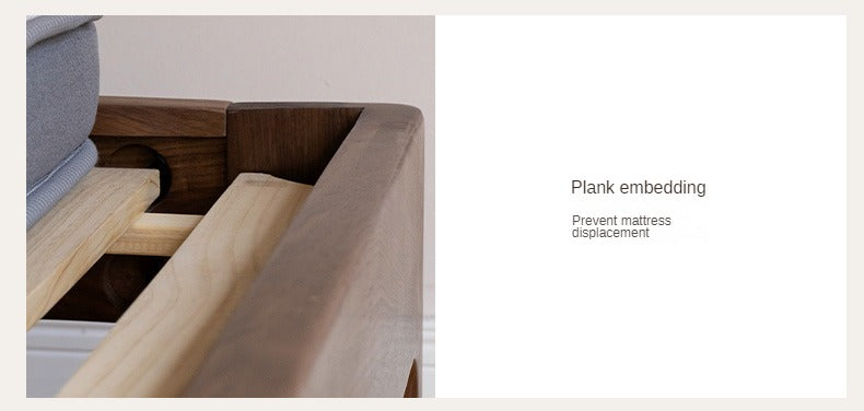 Teak, Black Walnut Solid Wood Bed Leather Soft Bed with Socket