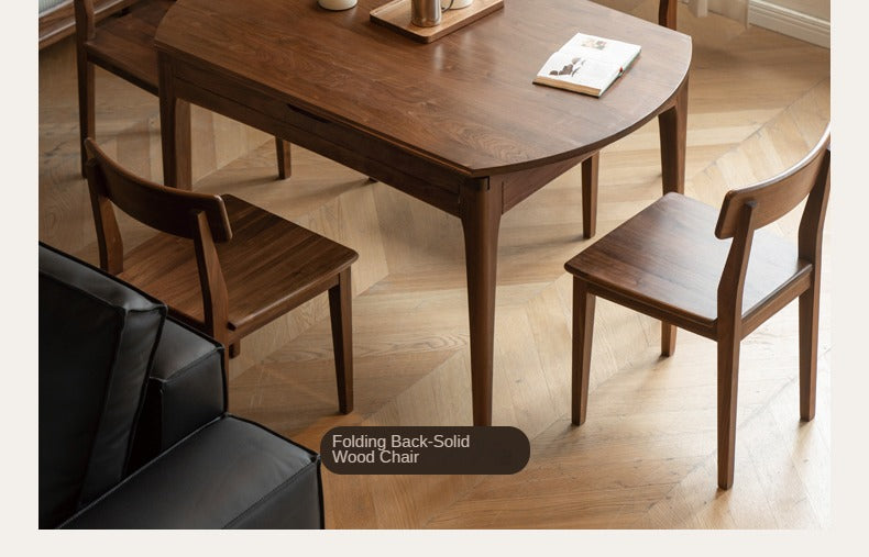 Black Walnut, Oak Solid Wood Modern Folding Round Dining Table