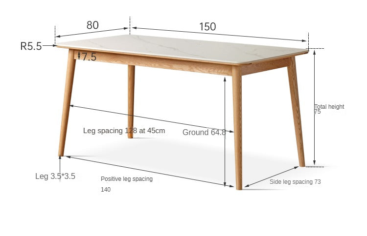 Oak Solid Wood Dining Table With Rock Slab Surface