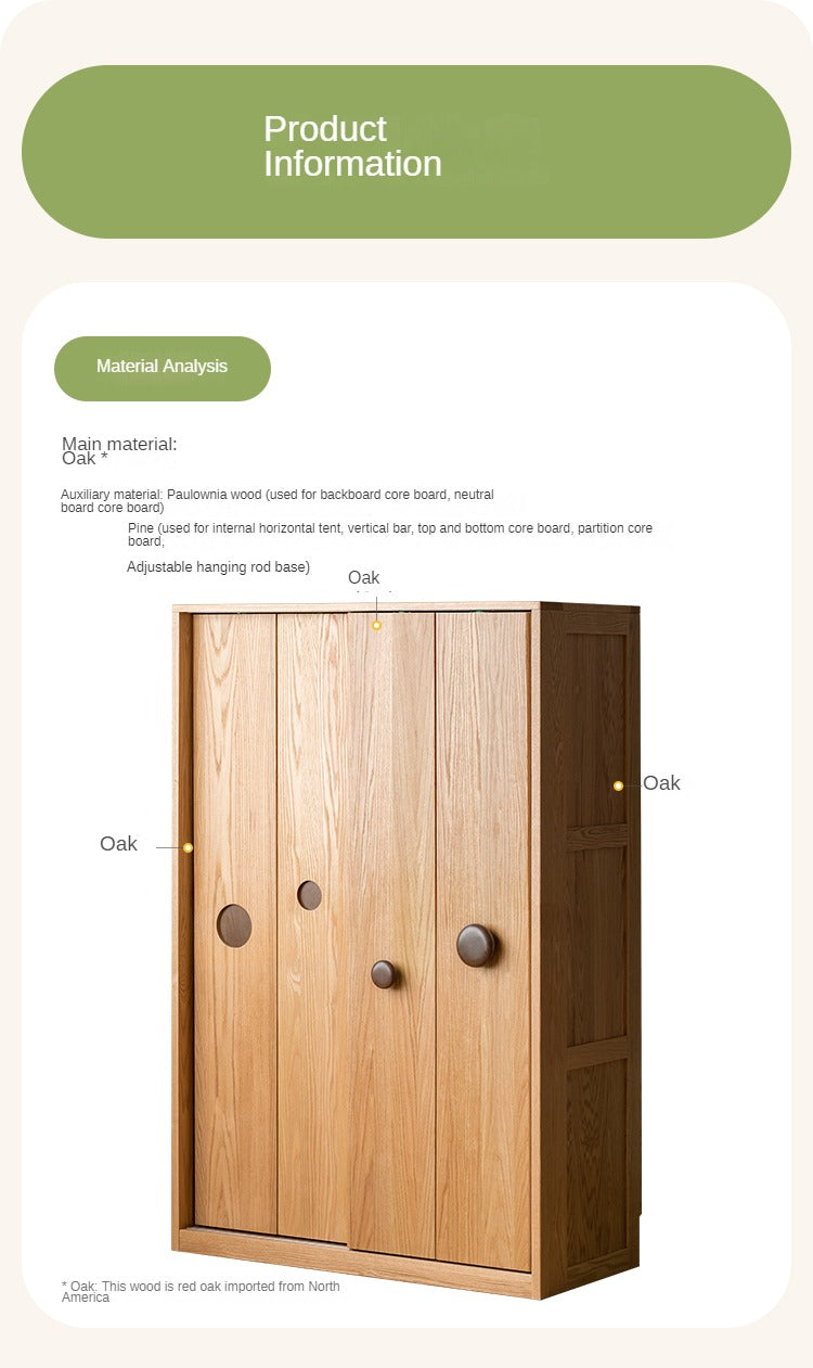 Oak Solid Wood Children's Sliding Door Wardrobe