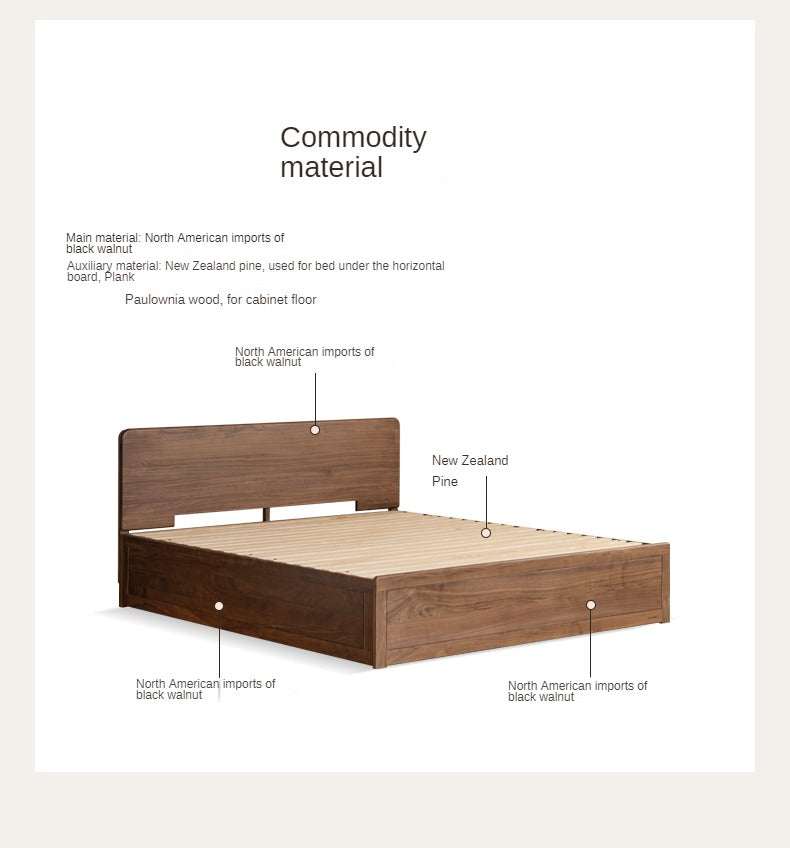 Black Walnut, Oak Solid Wood Bed Box Modern