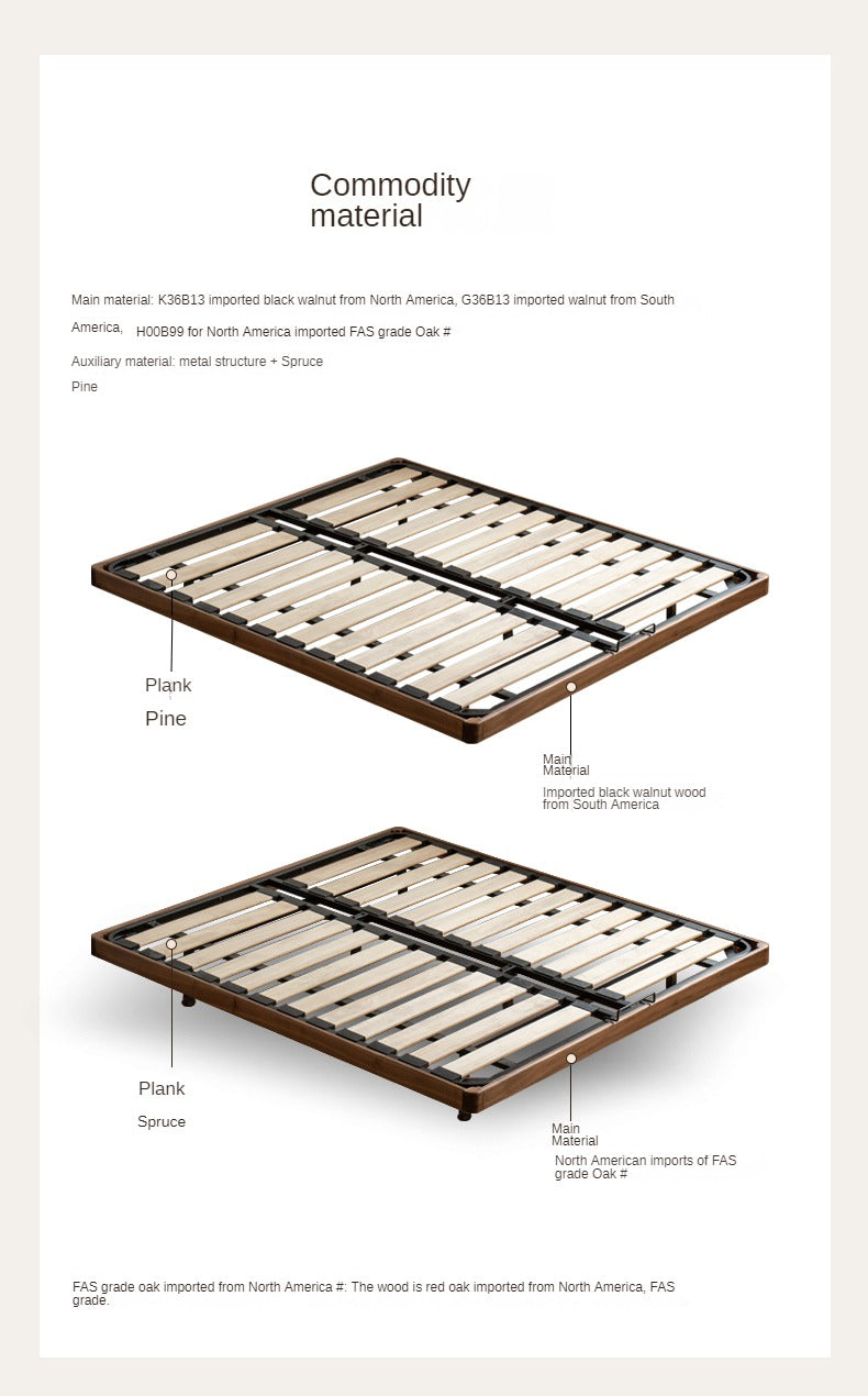 Black Walnut, Oak Solid Wood platform bed, headboard-free Suspended Bed