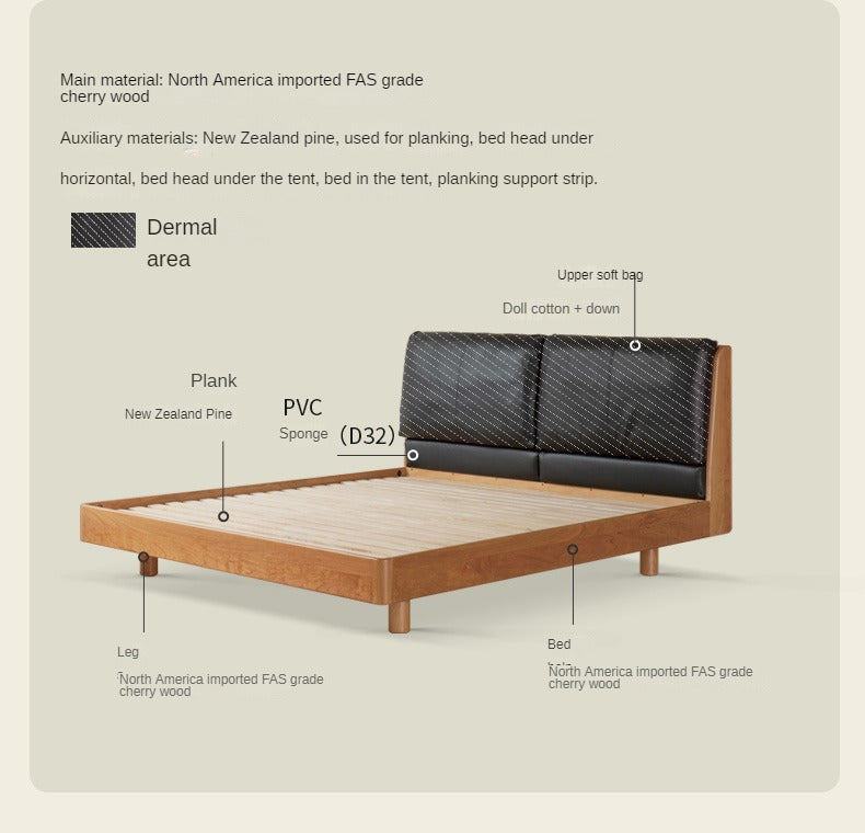 Cherry solid wood leather soft suspended bed