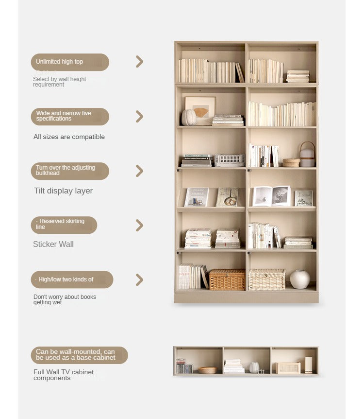 Oak Solid Wood Bookcase Full Wall Bookshelf Light Luxury Display Cabinet.