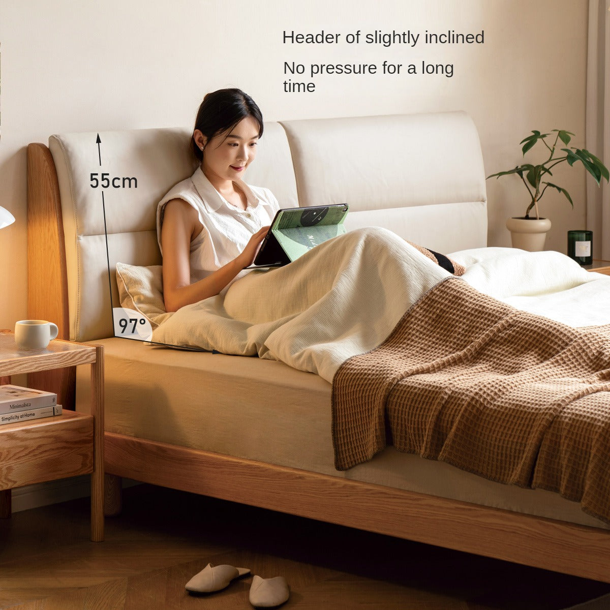 Oak solid wood bed modern simple