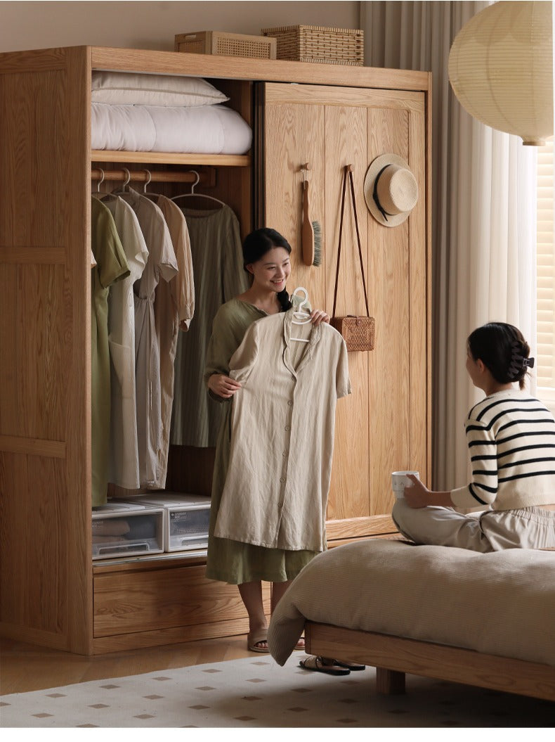 Oak, Ash Solid Wood Wardrobe Sliding Door Modern.