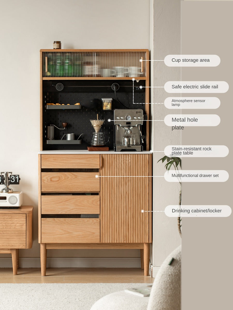 Oak Solid Wood Modern Rock Board Side High Buffet