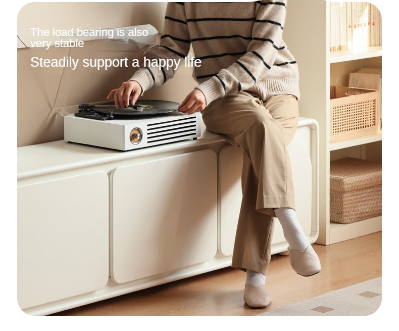 Poplar Solid Wood TV Cabinet Cream Style Floor Cabinet.