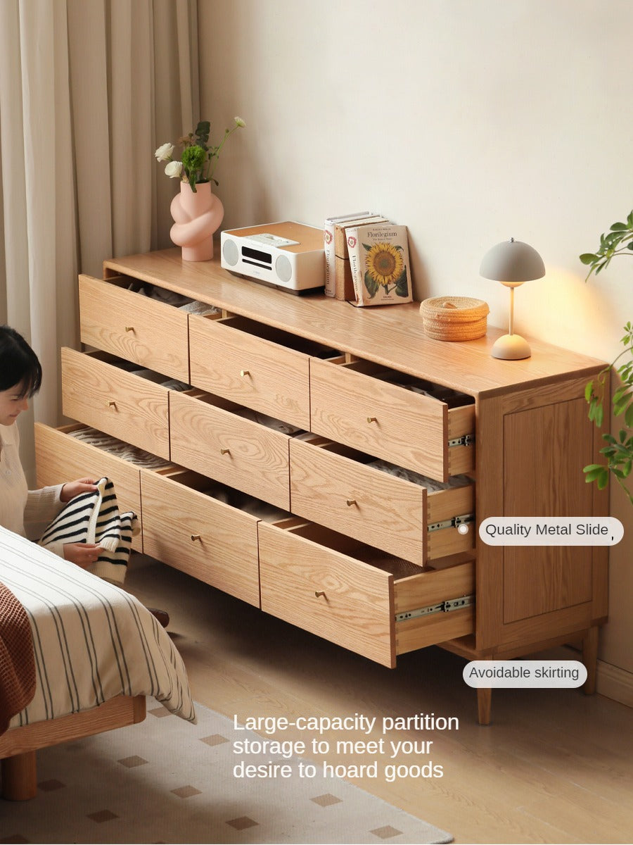 Oak Solid Wood, Solid RubberWood Nordic Chest of Drawers