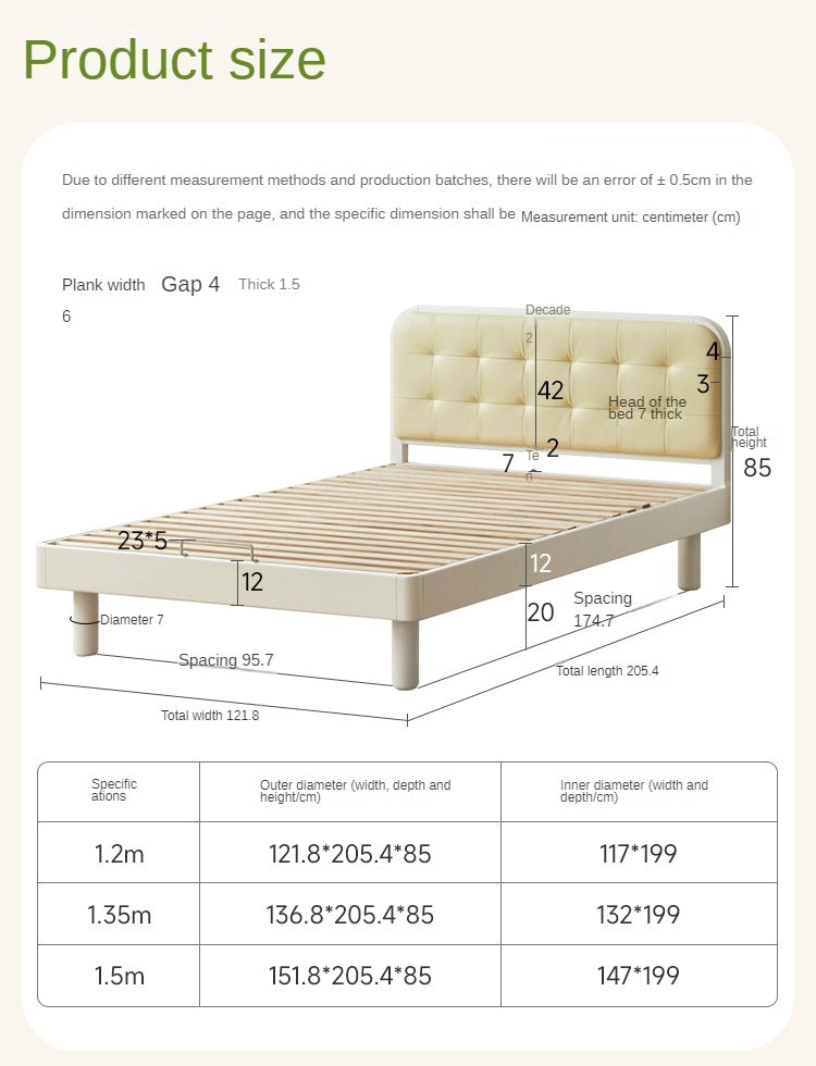 Rubber Solid Wood Children's White Cream Style Montessori Platform Bed.