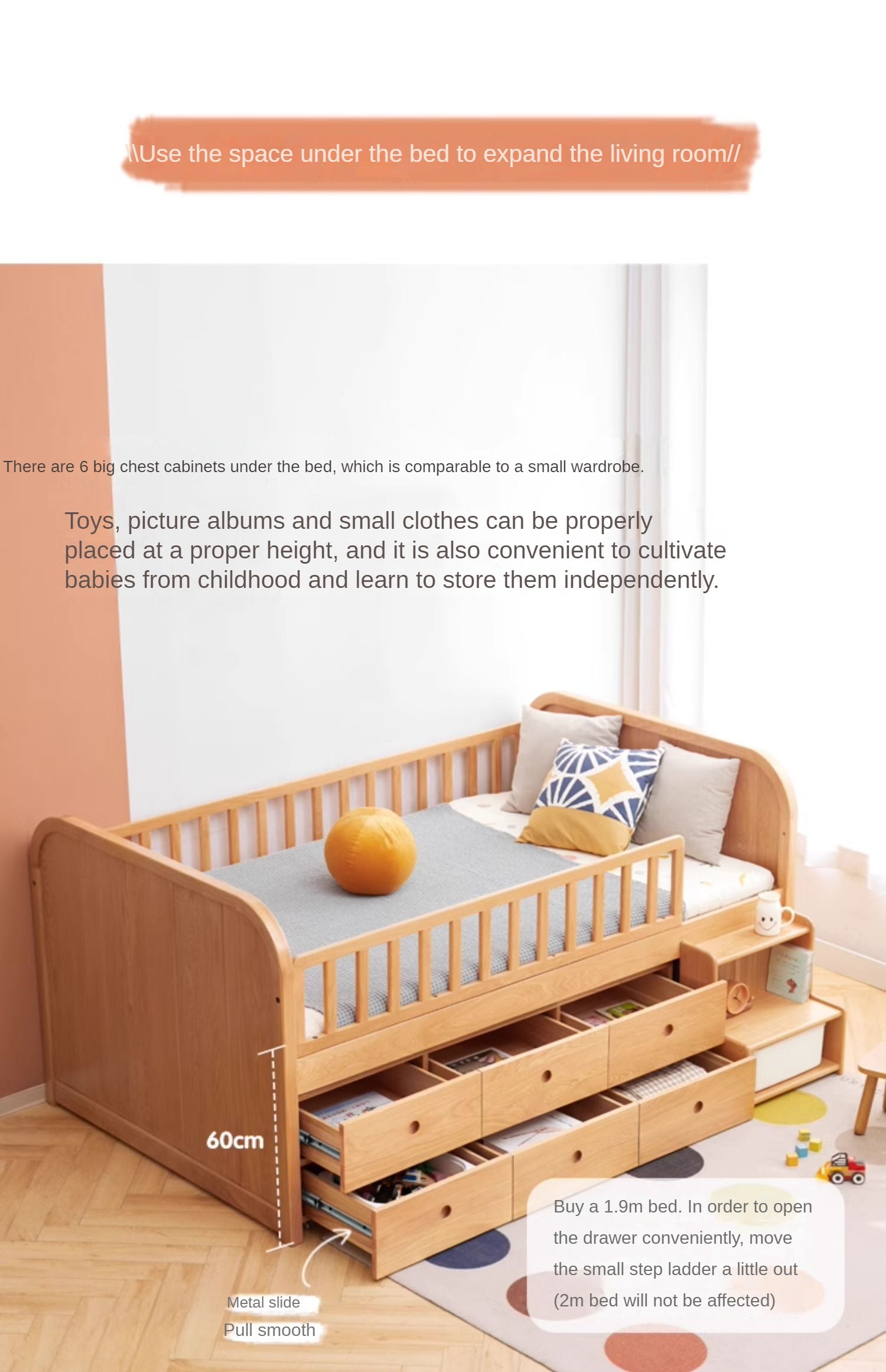 Oak solid wood Multi-function wide storage box bed<