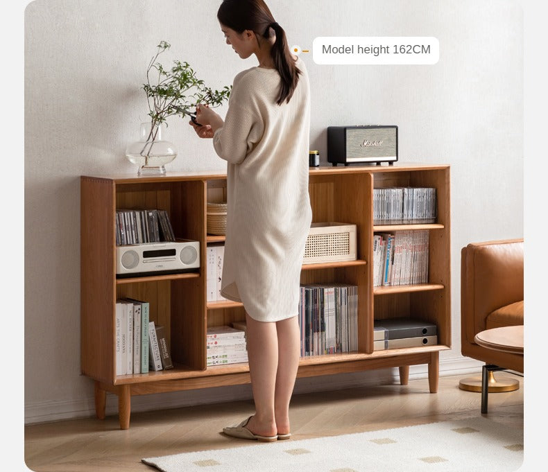 Cherry, Oak Solid Wood Bookshelf Lattice Cabinet