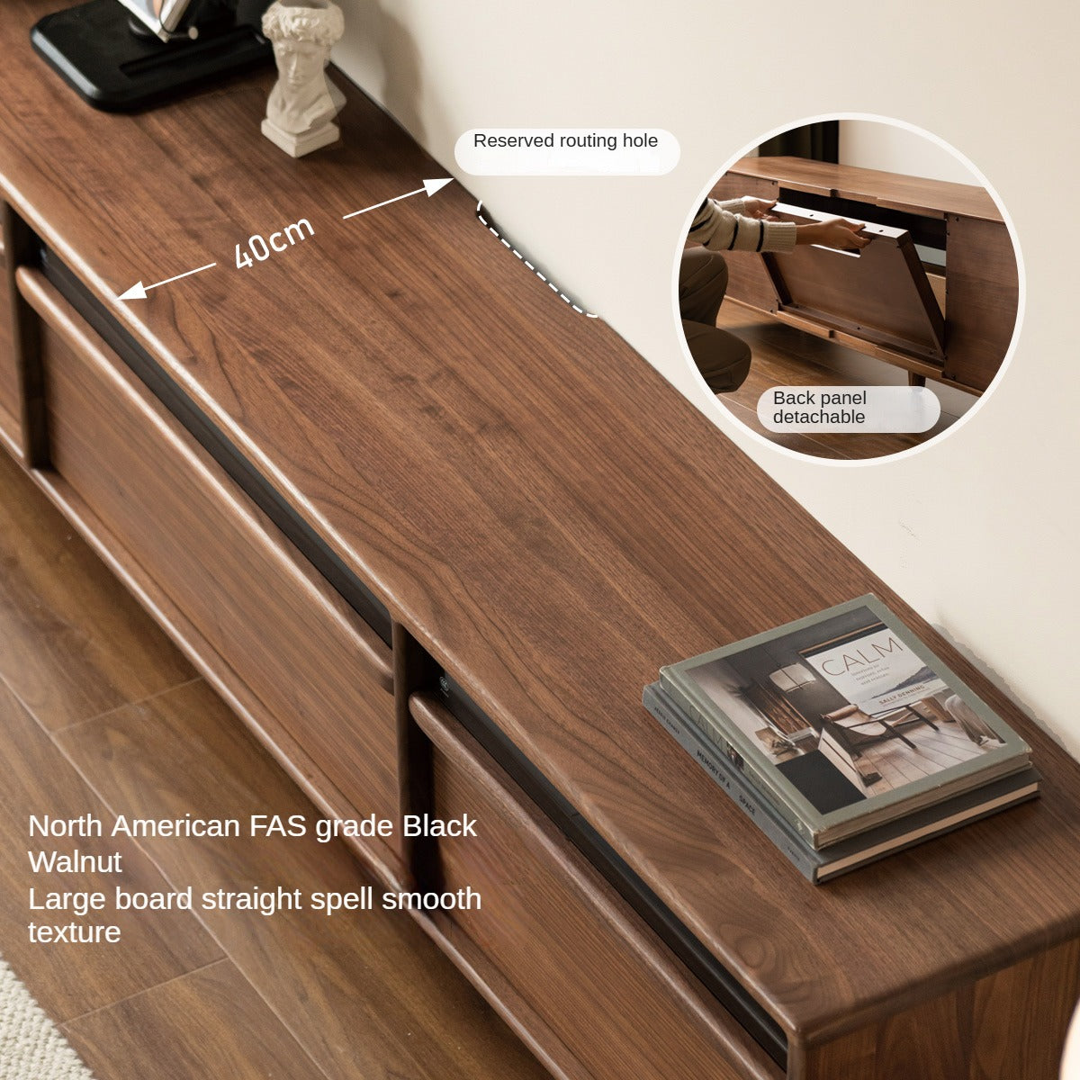 Black Walnut Solid Wood Modern TV Cabinet Locker Integrated.