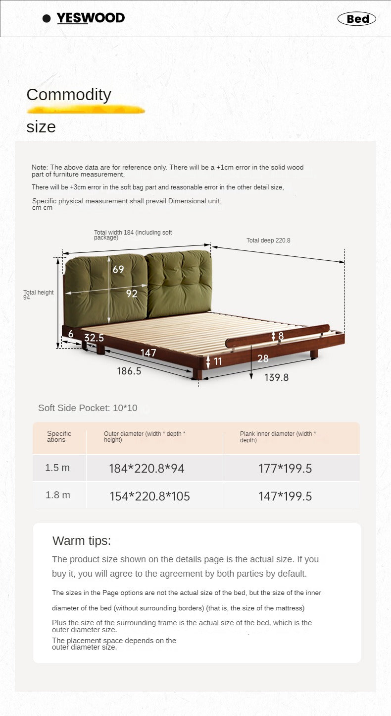 Poplar, Oak solid wood vintage soft retro bed