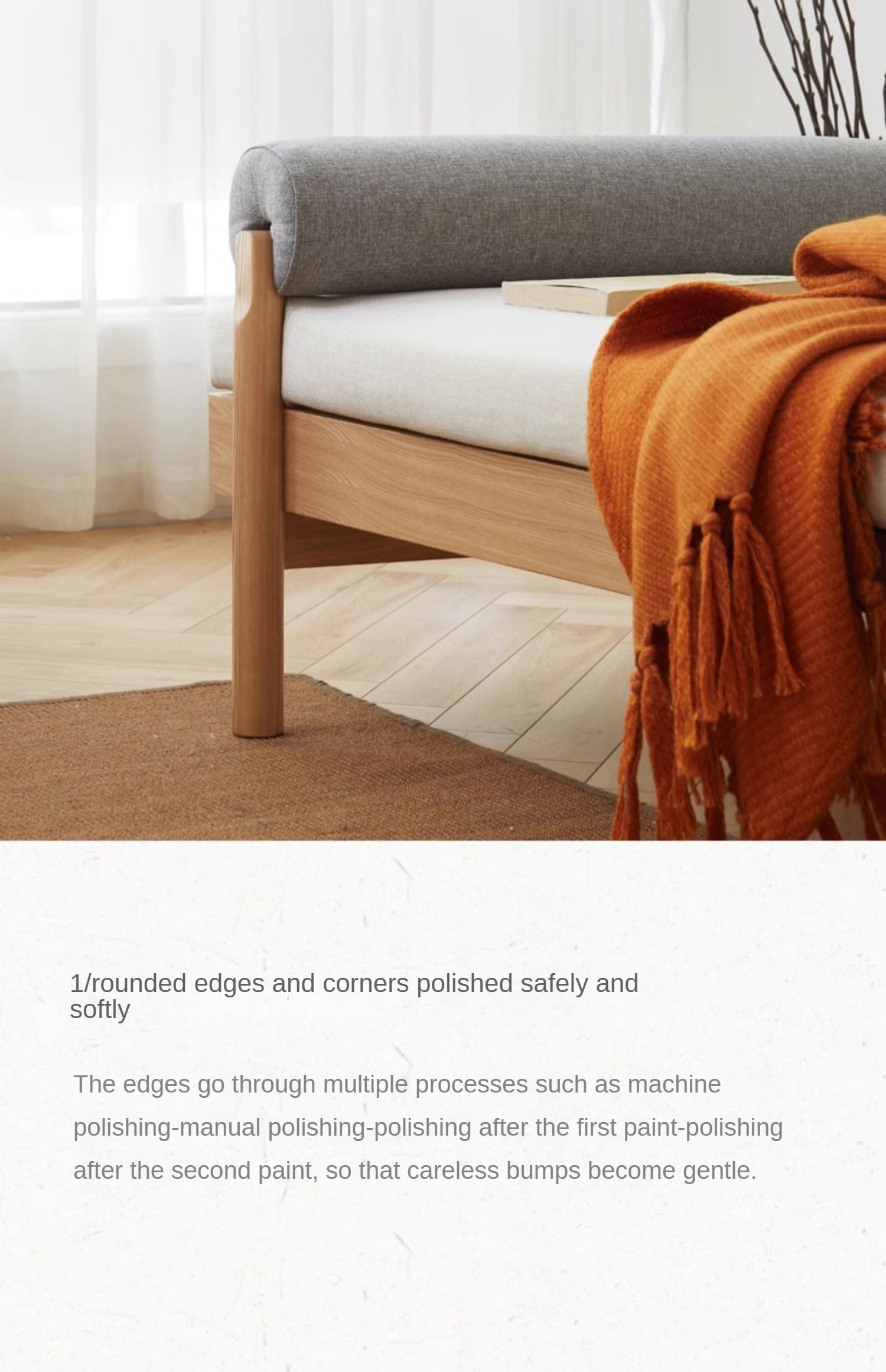 Ash Solid Wood Fabric Sofa.