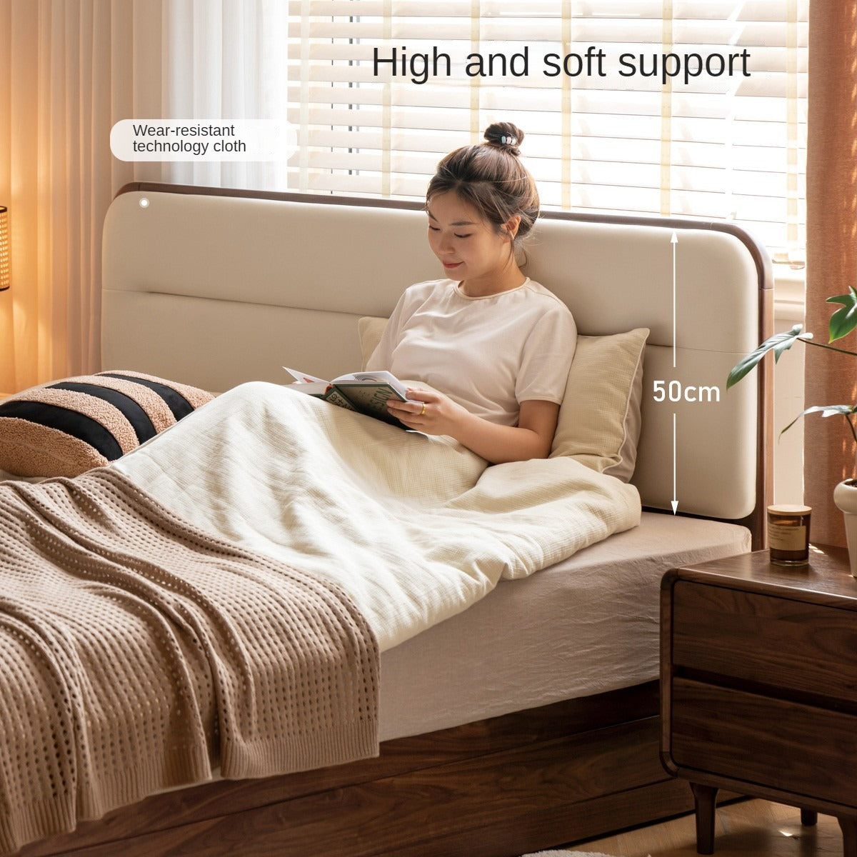 Black walnut solid wood storage box bed technology cloth soft back