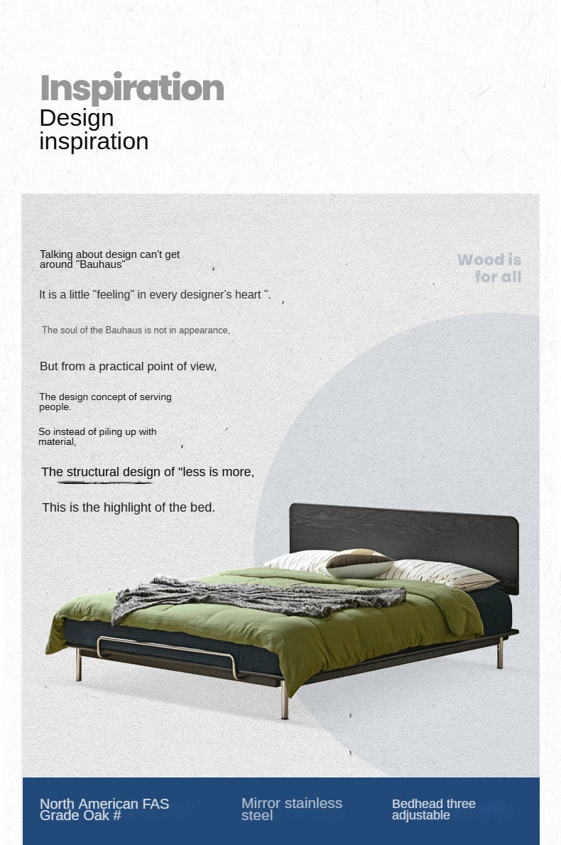 Ash, Oak Solid Wood Bed Vintage Bauhaus Style