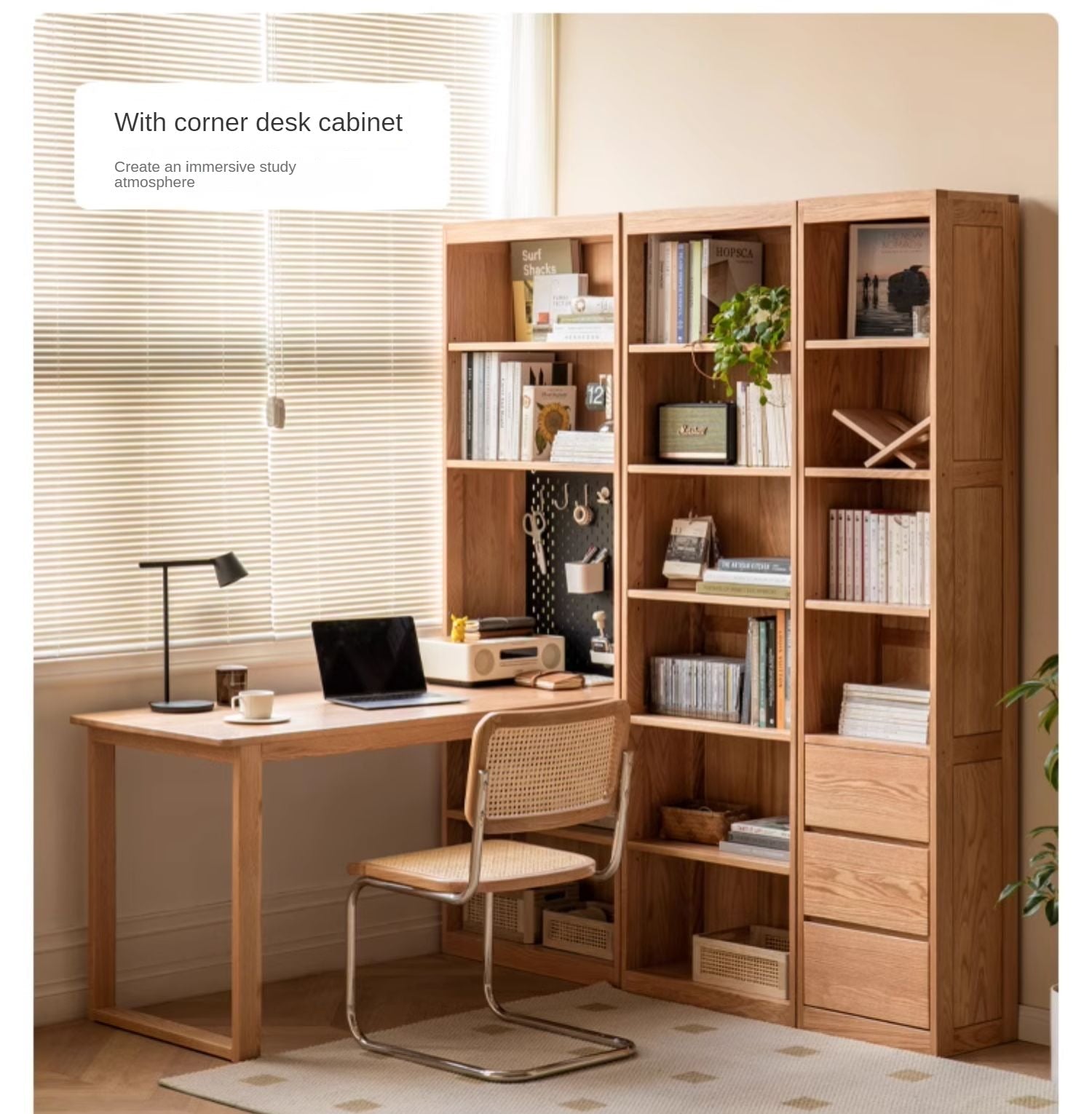 Oak, Solid Rubberwood Modern Bookcase Storage