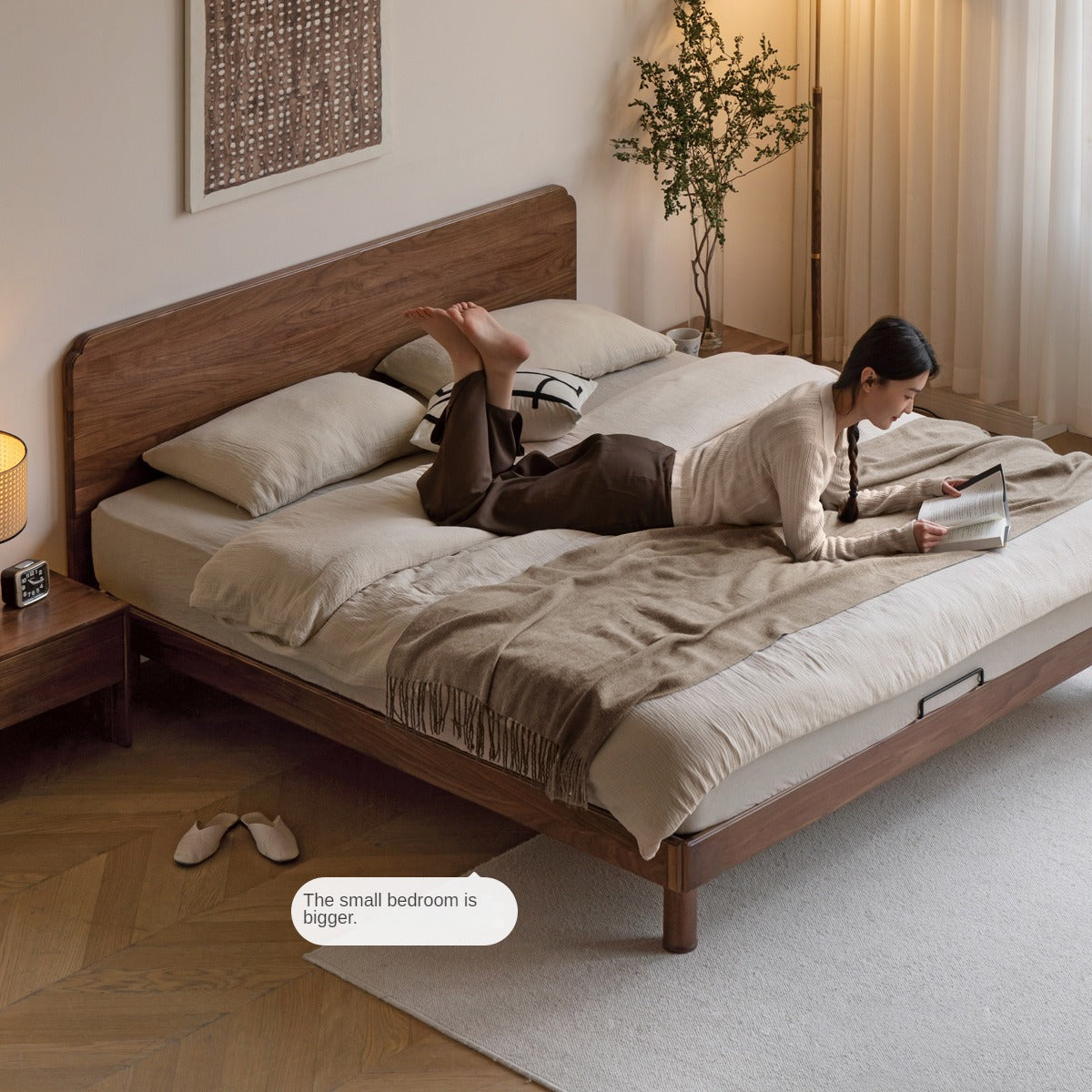 Oak, North American black walnut solid wood bed