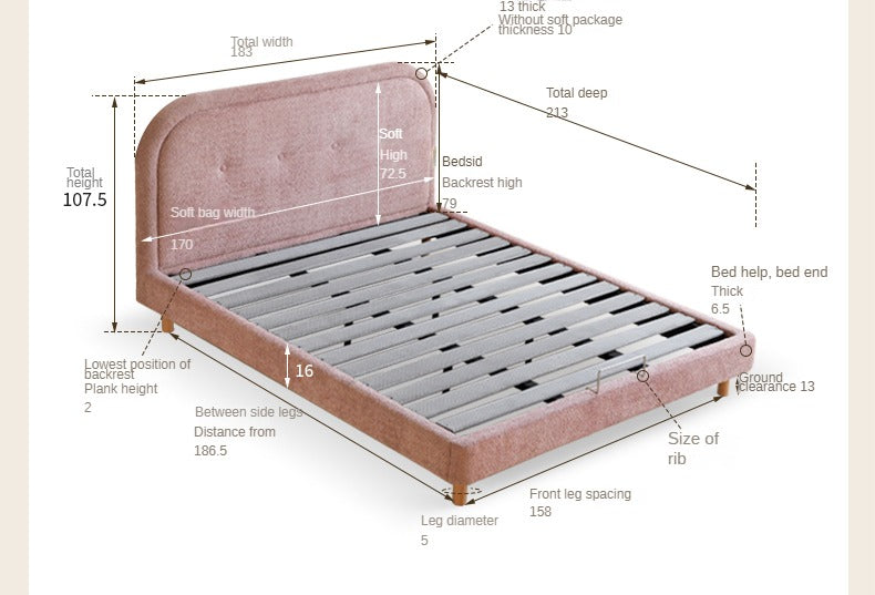 Fabric Pink Bed French Style