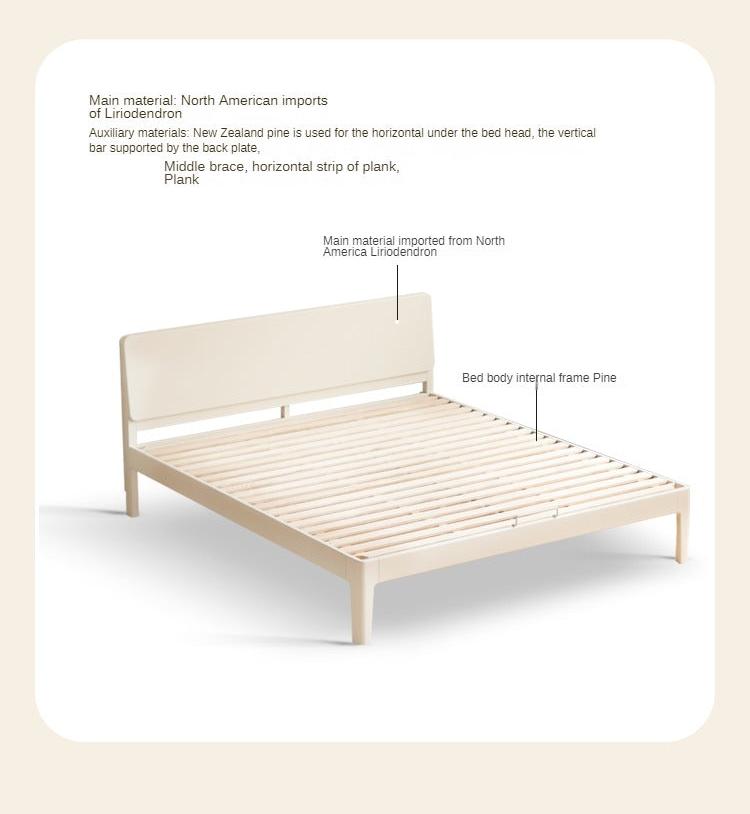 Poplar, Rubberwood Solid Wood Bed Modern Simple Cream Style