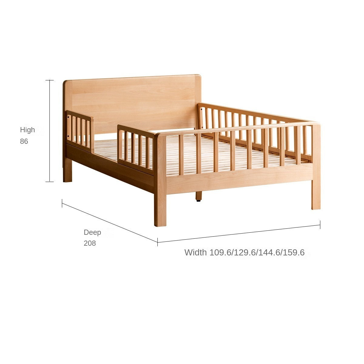 Beech Solid Wood Children's Bed for Boys and Girls Spliced Bed with Guardrail<