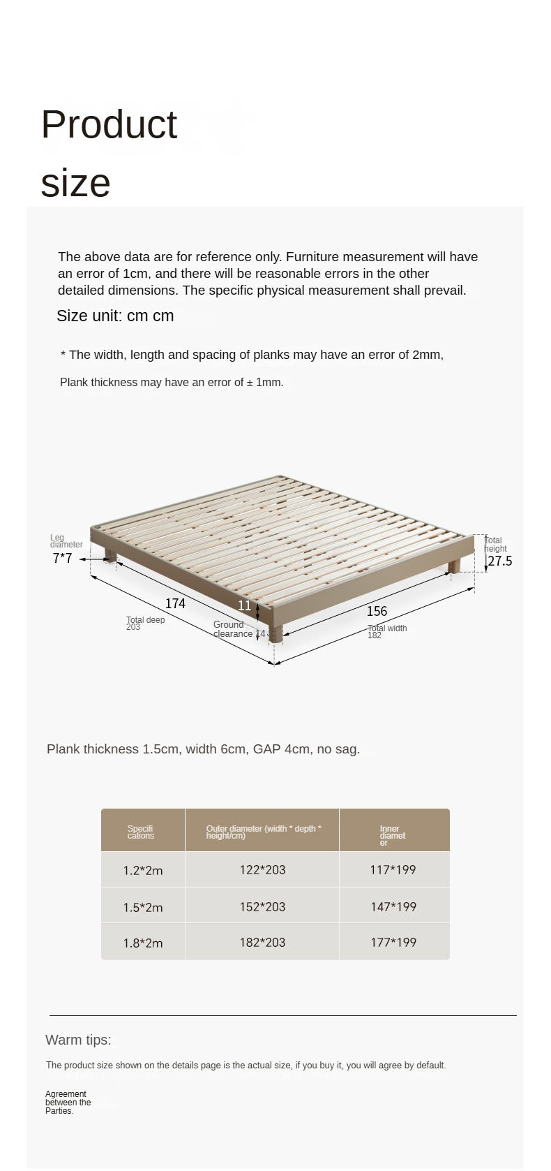 Poplar solid wood Platform Bed, Headboard-Free Bed,
