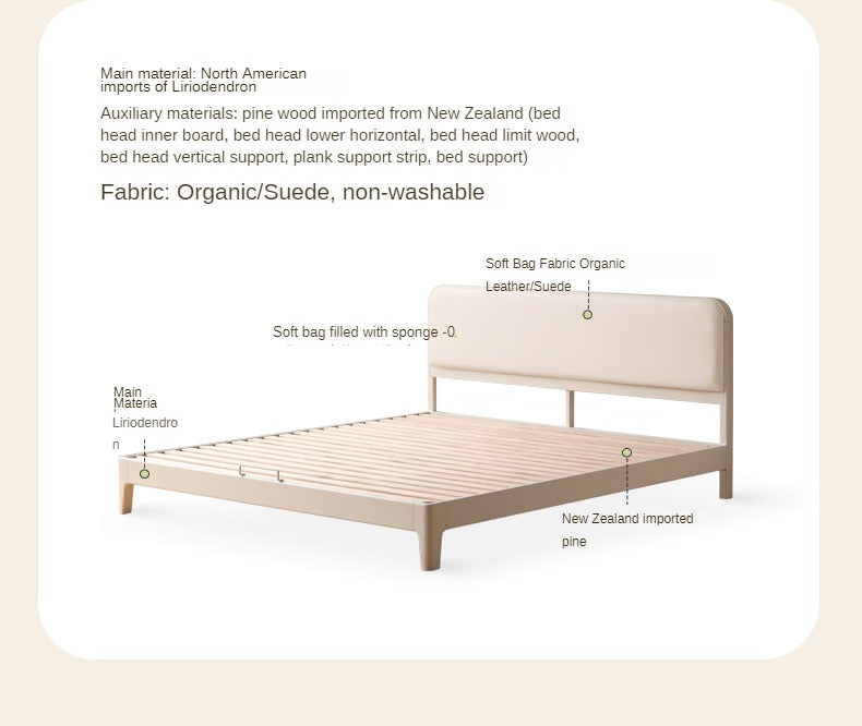 Rubber Wood  Solid Wood Soft Bed Cream Style