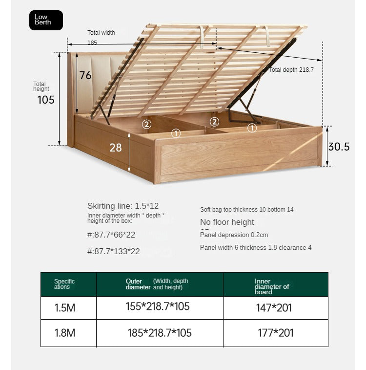 Ash Solid Wood Genuine Leather, Technical Cloth Box Storage Bed