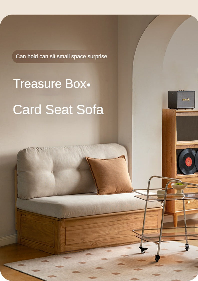 Oak Solid Wood Fabric Card Seat Floor Box Sofa.