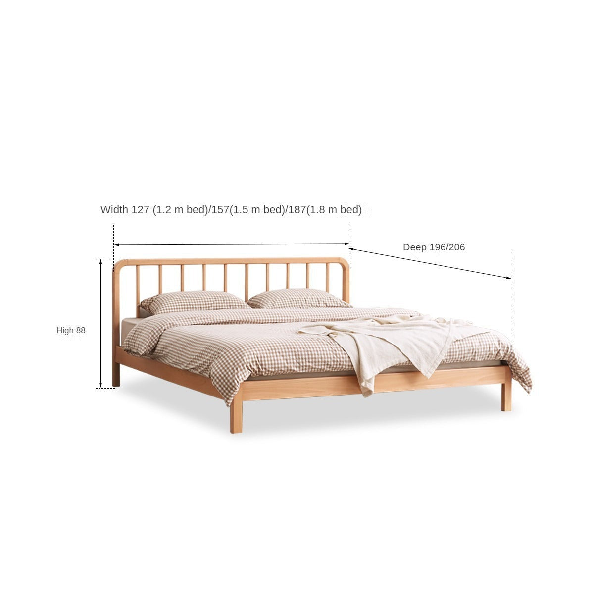 European Beech Solid Wood Bed Modern Simple