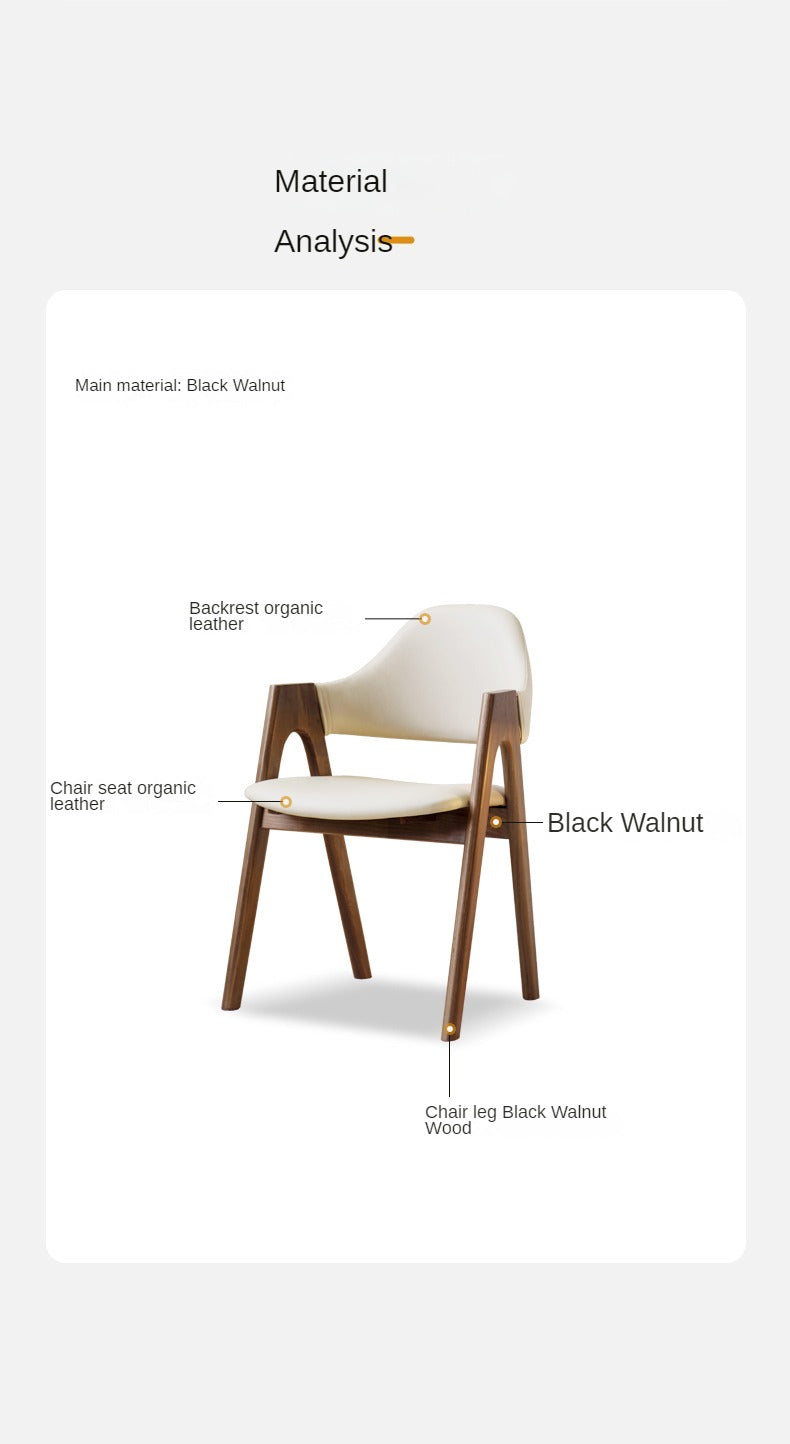 Black Walnut, Oak Solid Wood, Solid RubberWood Organic Leather, fabric Armchair 4 pcs