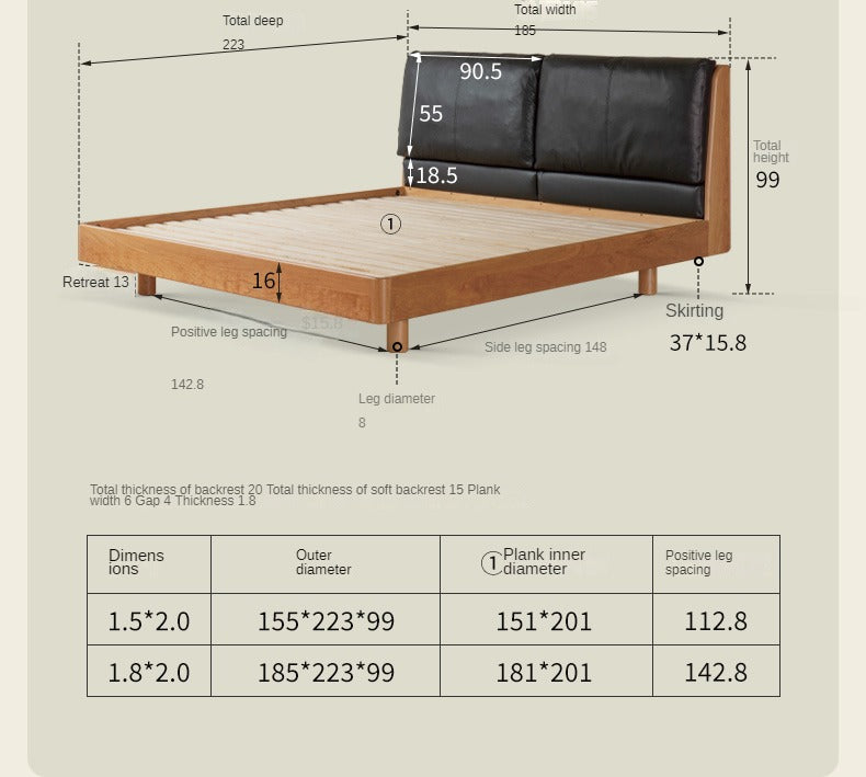 Cherry solid wood leather soft suspended bed