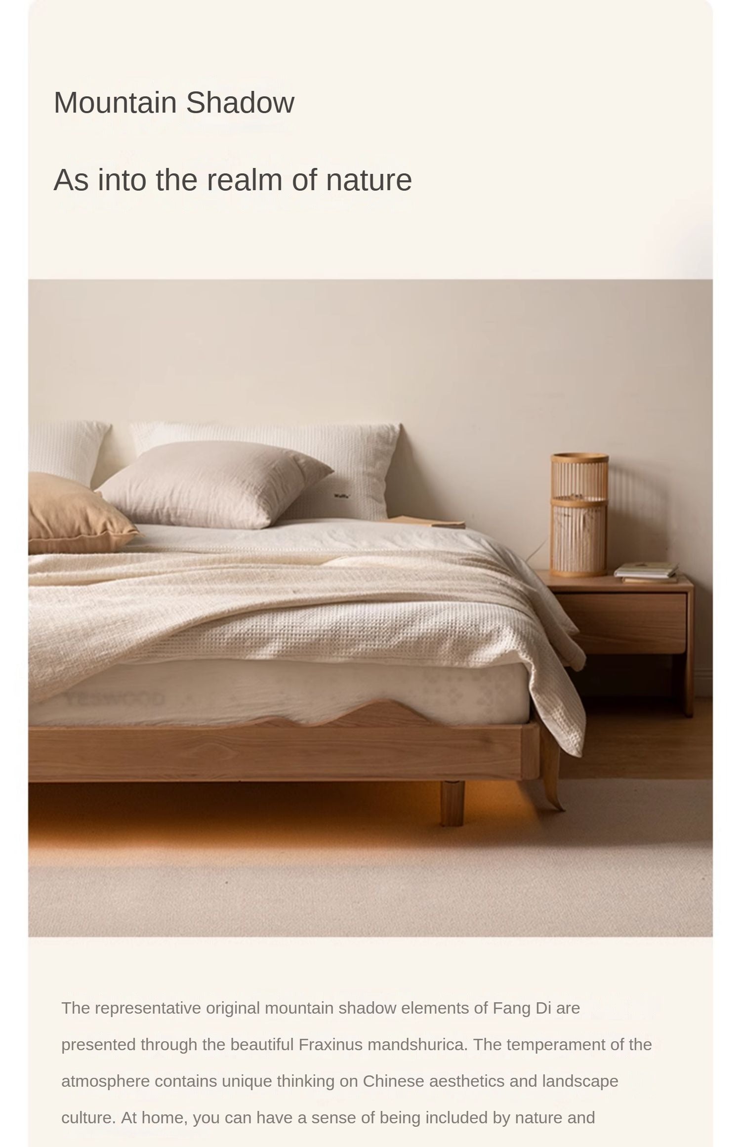 Ash Solid Wood Suspended Platform Bed, Headboard-Free Bed